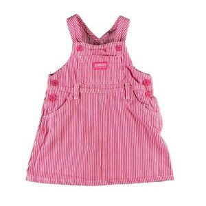OshKosh Toddler Girls 2T Pink White Pin Stripe Denim Overall Dress, 90s, Vintage